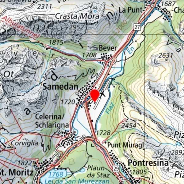 Lieu de rendez-vous à l'aéroport de Samedan our un vol en hélicoptère sur le Bernina et Bergell