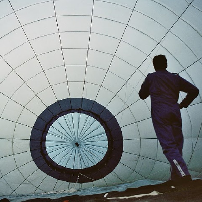 Inflating a hot-air balloon in the canton of Fribourg