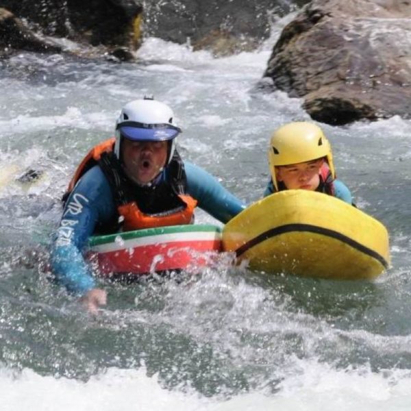 Whitewater swimming on the Visp river