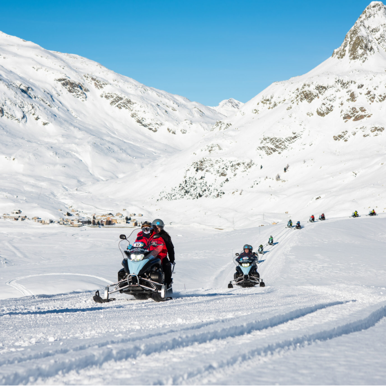 Montespluga by snowmobile from madesimo